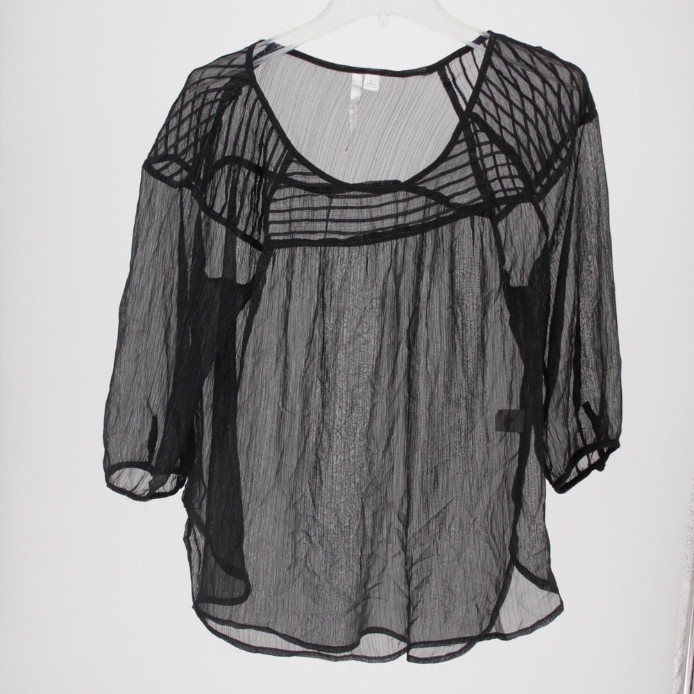 Lauren Conrad Women's Black Sheer Mesh Blouse Top Size L